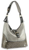 Decorative Rhinestone Hobo Handbag - Pewter