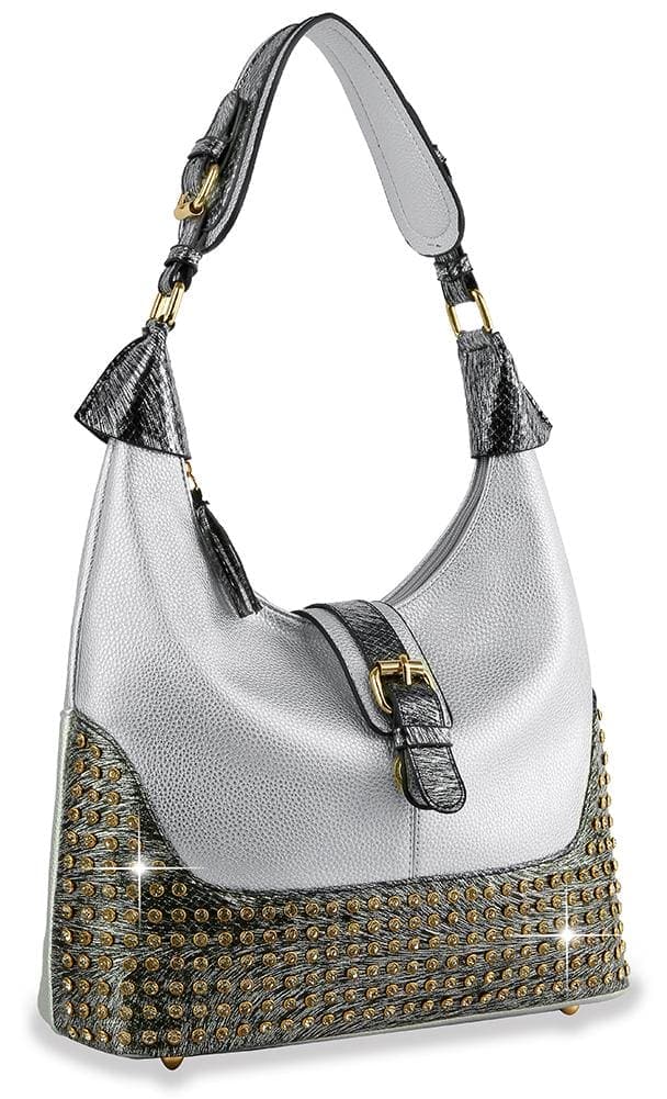 Decorative Rhinestone Hobo Handbag - Silver