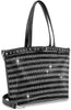 Belted Rhinestone Stripe Tote Handbag - Black