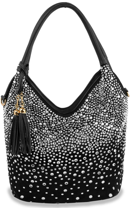 Glamorous Rhinestone Tall Shoulder Bag - Black