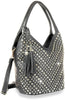 Studded Chevron Pattern Fashion Handbag - Black