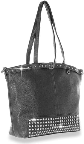 Buckle and Rhinestone Accented Handbag - Black