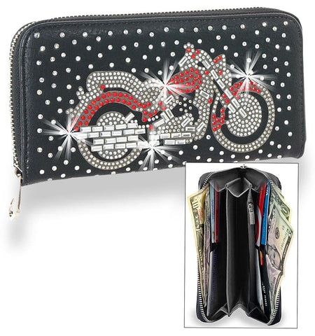 Motorcycle Design Rhinestone Accordion Wallet