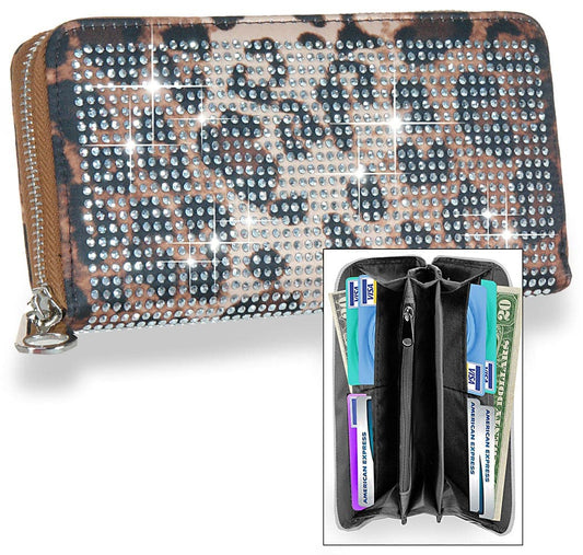 Leopard Print Rhinestone Wallet - Leopard