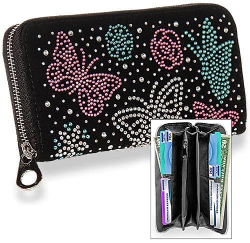 Butterfly Accented Accordion Wallet - Black