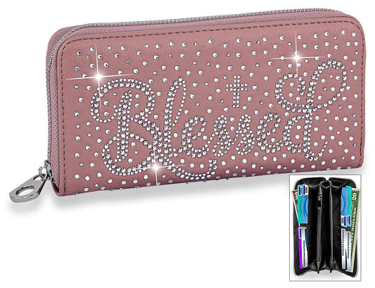 Blessed Rhinestone Bling Accordion Wallet - Dark Blush