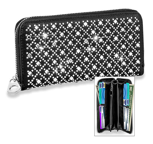 Dazzling Rhinestone Pattern Wallet - Black