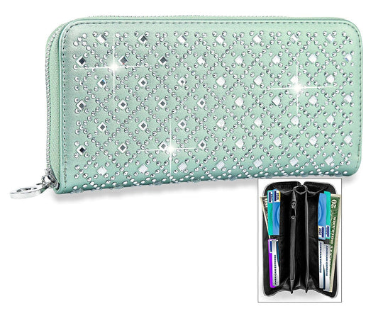 Dazzling Rhinestone Pattern Wallet - Mint