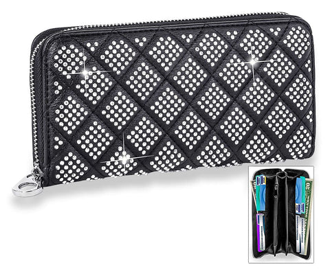 Quilted Diamond Pattern Accordion Wallet - Black