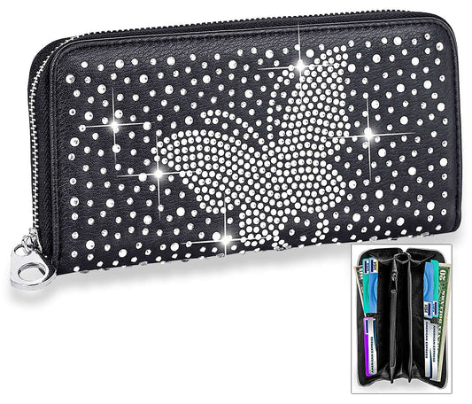 Rhinestone Butterfly Design Accordion Wallet - Black