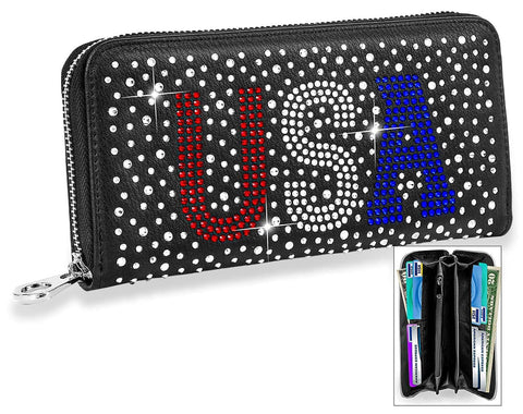 Red White and Blue Bling USA Wallet - Black