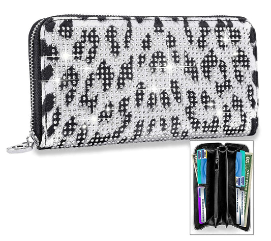 Sparkling Animal Print Accordion Wallet - Black-White