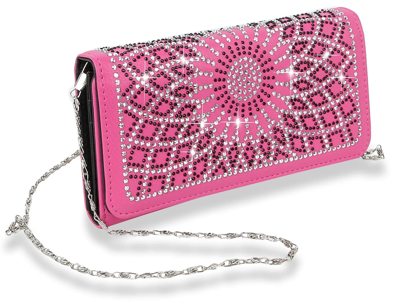 Rhinestone Pattern Classic Wallet Crossbody - Fuchsia