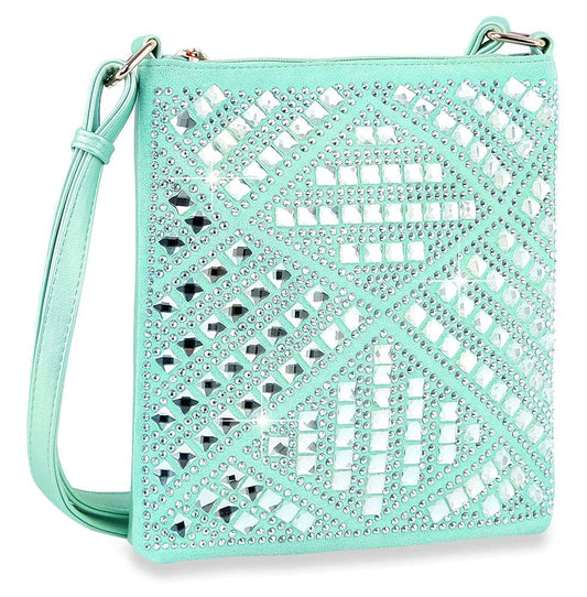 Rhinestone Design Crossbody Sling - Mint