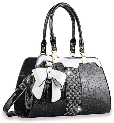 Brilliant Bow Sparkling Hand Tote - Black-White