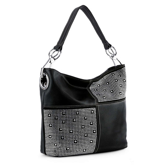 Four Square Rhinestone Accent Hobo  - Black