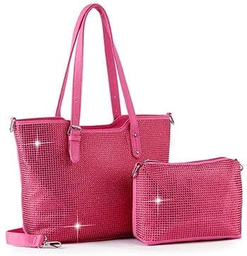 Bling Shopper Style Tote Set - Fuchsia