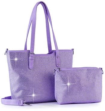 Bling Shopper Style Tote Set - Lavender