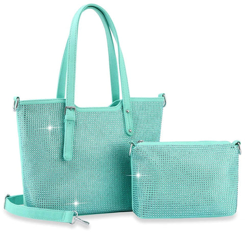 Bling Shopper Style Tote Set - Turquoise