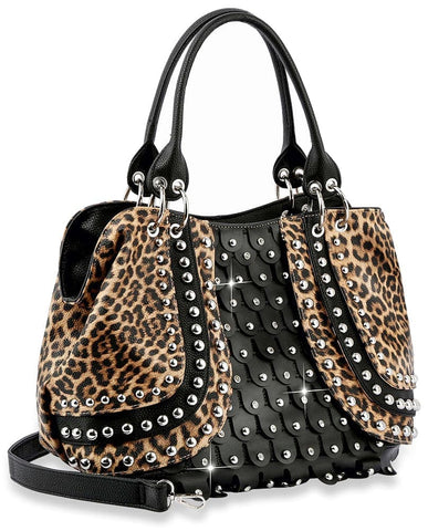 Gorgeous Studded Fashion Handbag - Coffee