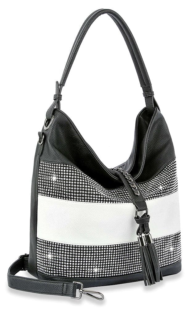 Sparkling Striped Hobo Handbag - Black