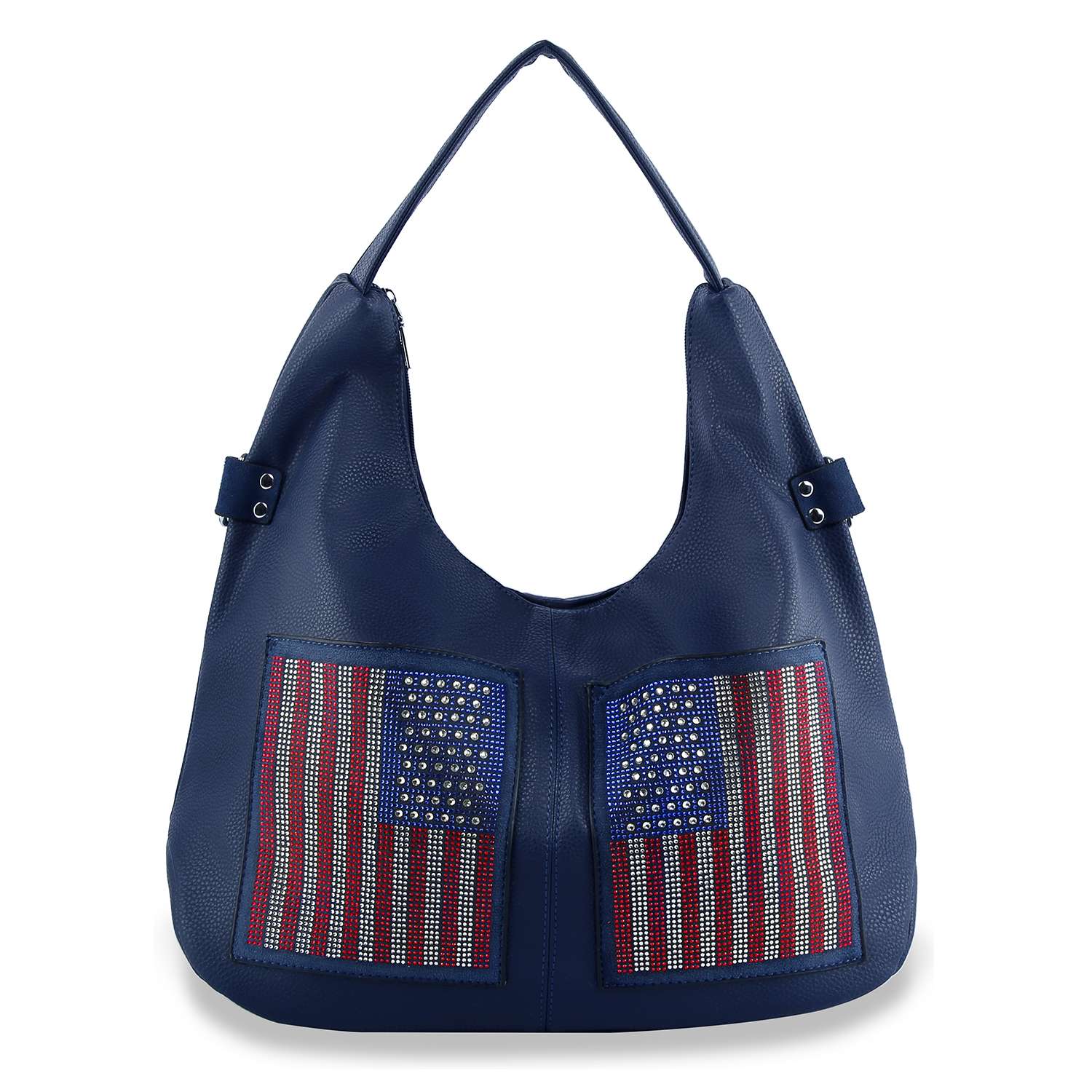 American Flag Front Pocket Hobo Handbag - Navy