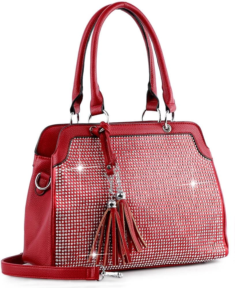 Rhinestone Accented Hand Tote - Red