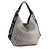 Patent Trim Rhinestone Pattern Hobo - Pewter