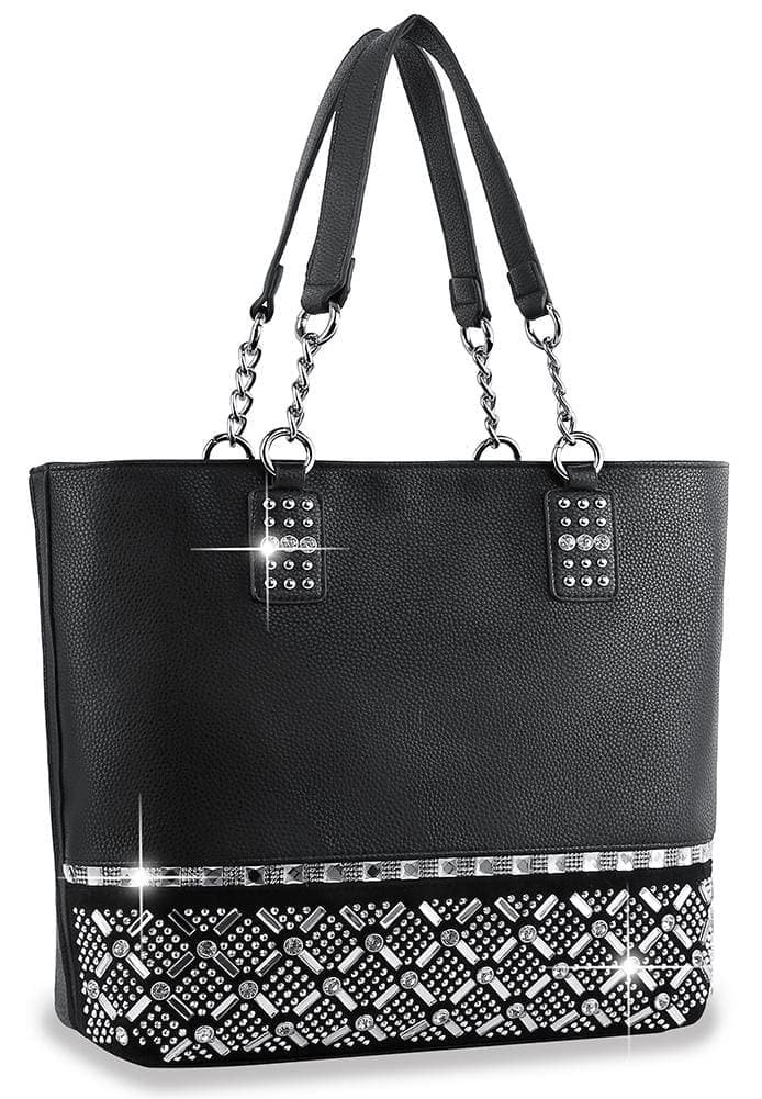 Rhinestone Accented Tall Shopper - Black