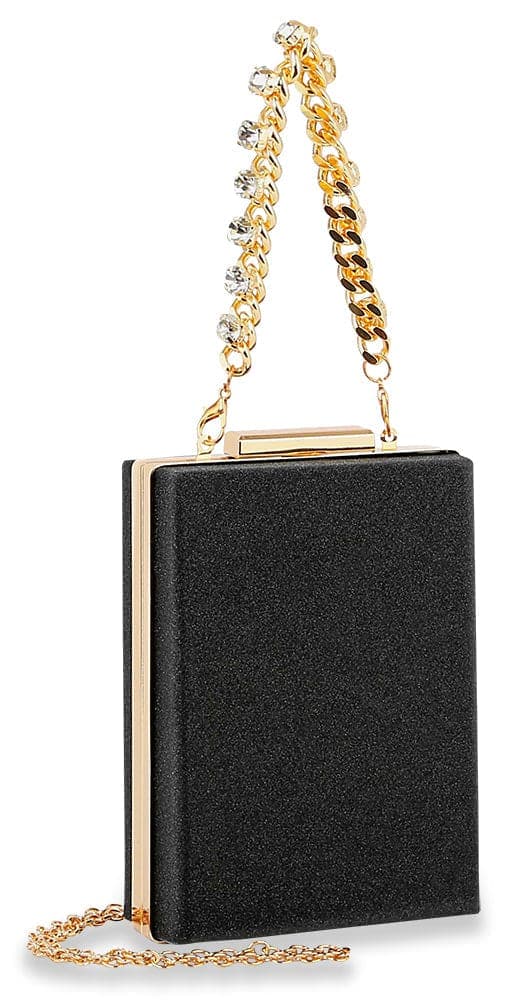Sparkling Metal Frame Evening Bag - Black