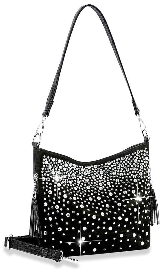 Glamorous Rhinestone Hobo Crossbody Sling - Black