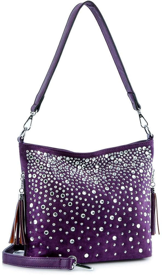 Glamorous Rhinestone Hobo Crossbody Sling   - Purple