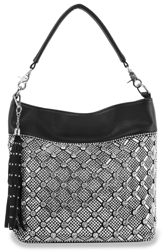 Rhinestone Design Hobo Handbag - Black