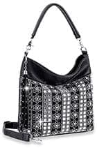 Rhinestone Pattern Hobo Handbag - Black