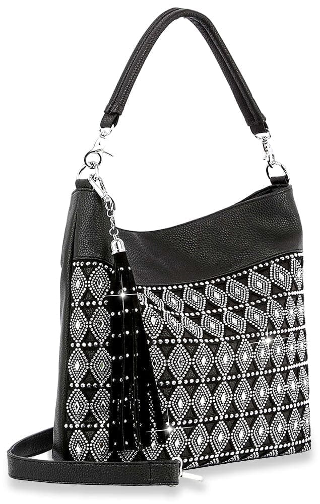 Petite Diamond Pattern Hobo Handbag - Black