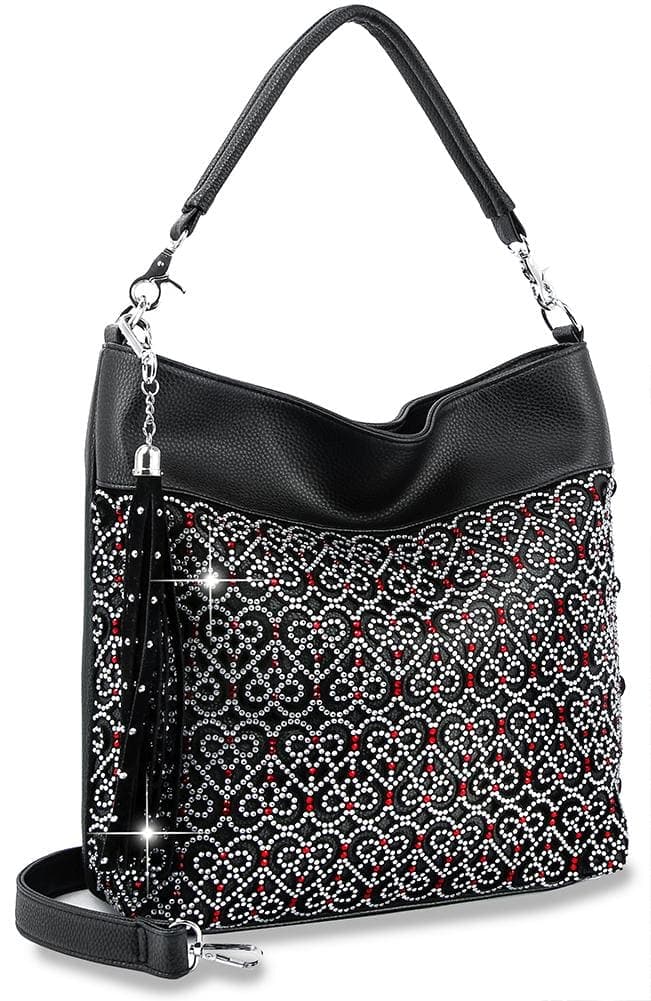 Heart Design Hobo Handbag - Black