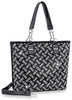 Woven Design Shopper Style Tote Handbag - Black