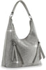 Front Pocket Sparkling Hobo Handbag - Pewter