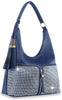 Rhinestone Zip Fashion Hobo - Navy