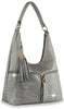 Rhinestone Zip Fashion Hobo - Pewter