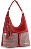 Rhinestone Zip Fashion Hobo - Red