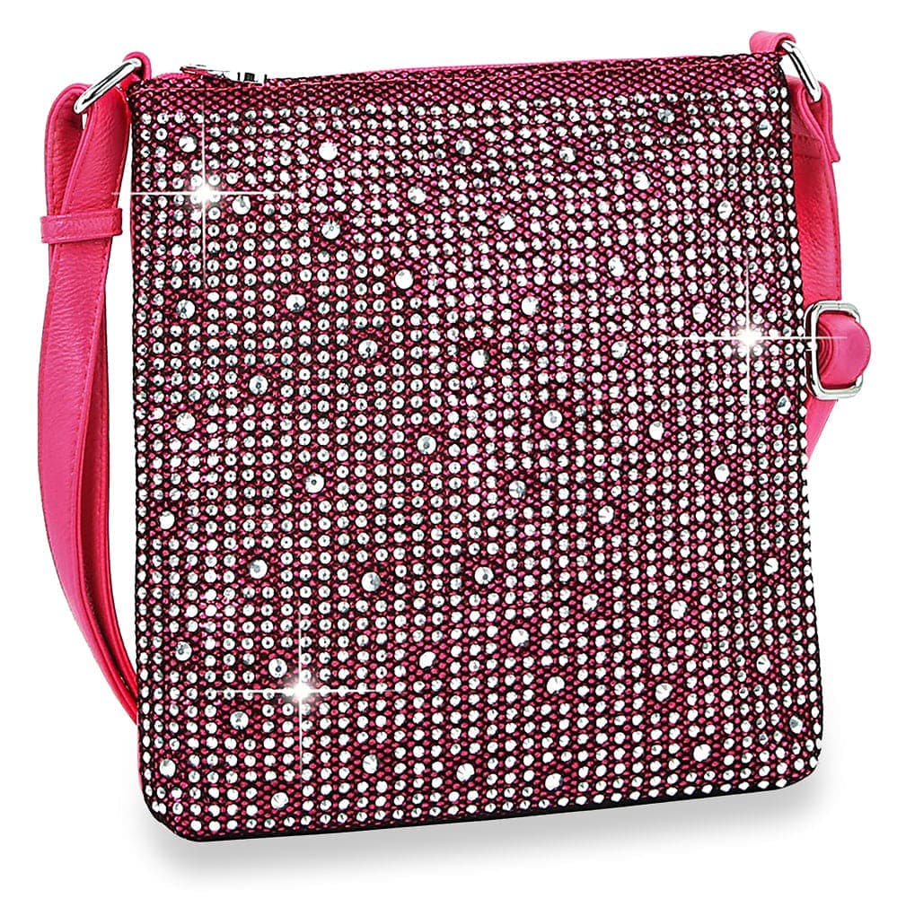 Rhinestone Bling Crossbody Sling - Fuchsia