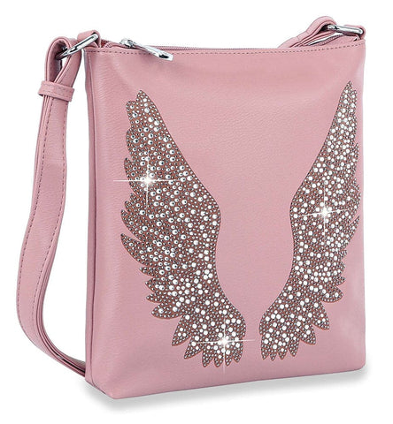 Wings Design Rhinestone Crossbody Sling - Blush