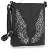Wings Design Rhinestone Crossbody Sling - Black