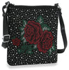 Rose Design Rhinestone Crossbody Sling - Black