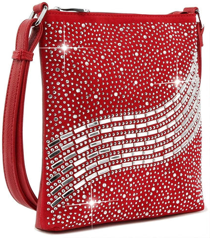 Wave Rhinestone Design Crossbody Sling - Red