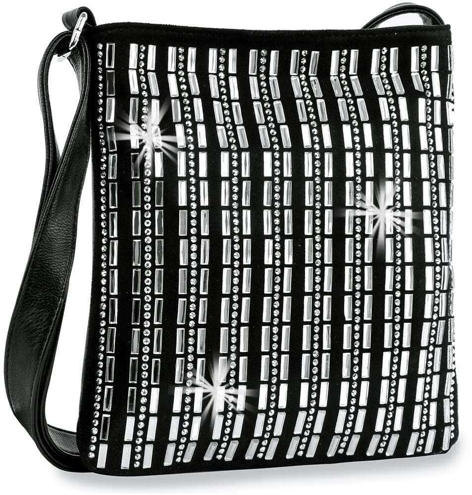 Rhinestone Grid Design Crossbody Sling - Black