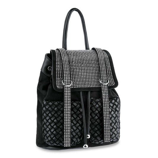 Rhinestone Basketweave Drawstring Backpack