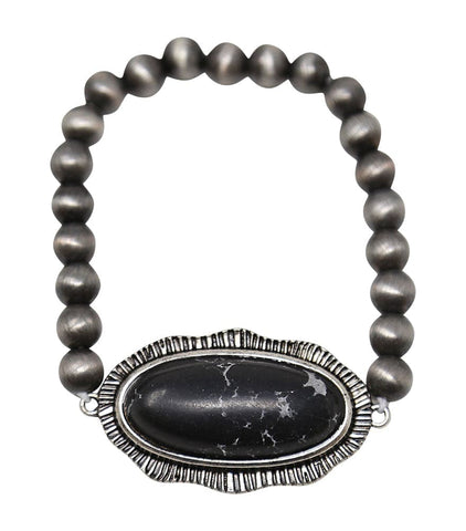 Stone Pendent Stretch Bracelet  - Black