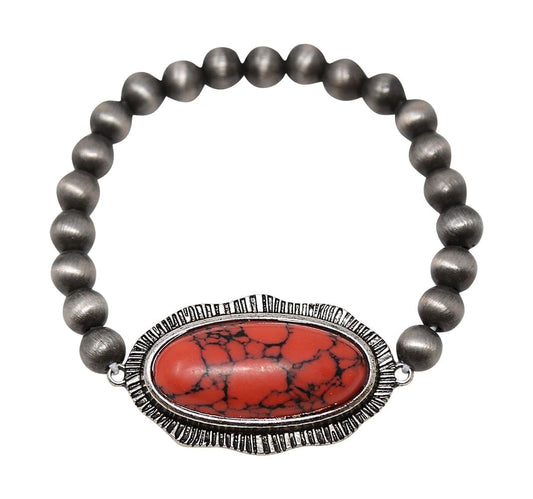 Stone Pendent Stretch Bracelet  - Coral